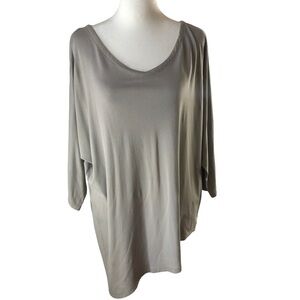 Joan Vass Popover Top Women M Gray Asymmetrical Hem Dolman Sleeves Lagenlook